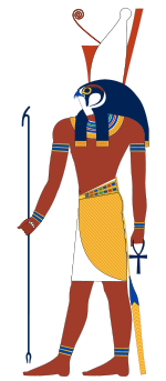 Horus was often the ancient Egyptian's national patron god. He was usually depicted as a falcon-headed man wearing the pschent as a symbol of kingship over the entire kingdom.
